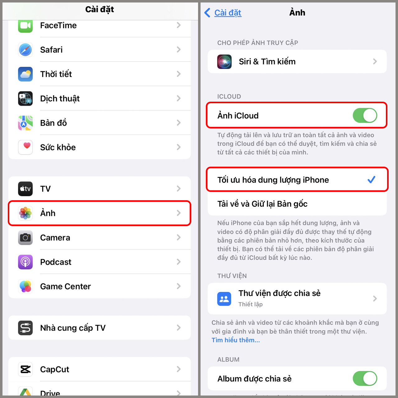 Đồng bộ hóa ảnh lên iCloud